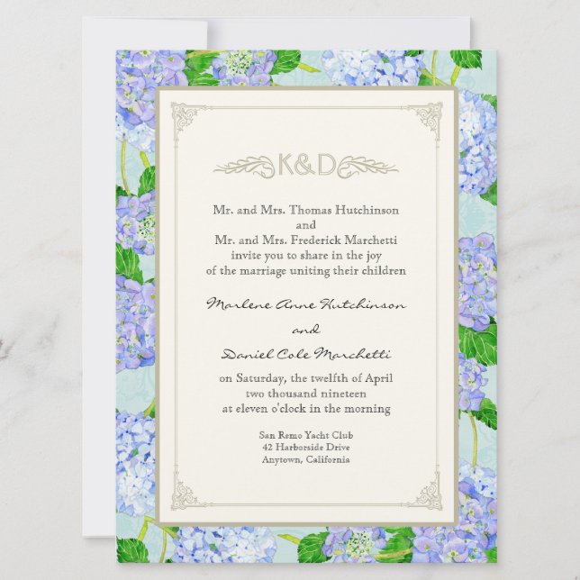 Blue Hydrangea Lace Floral Formal Elegant Weddings Invitation (Front)