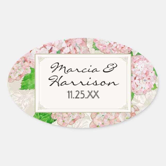 Blue Hydrangea Lace Floral Formal Elegant Weddings Oval Sticker (Front)