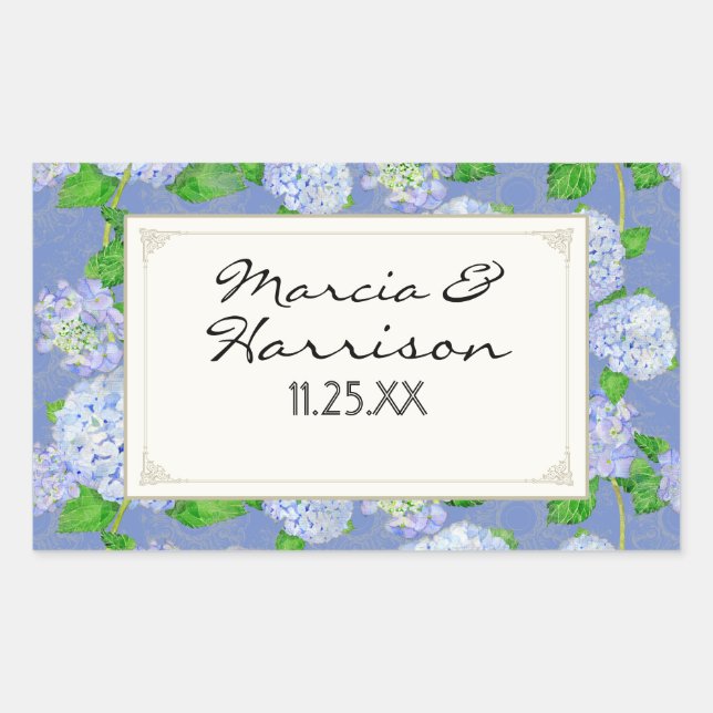 Blue Hydrangea Lace Floral Formal Elegant Weddings Rectangular Sticker (Front)