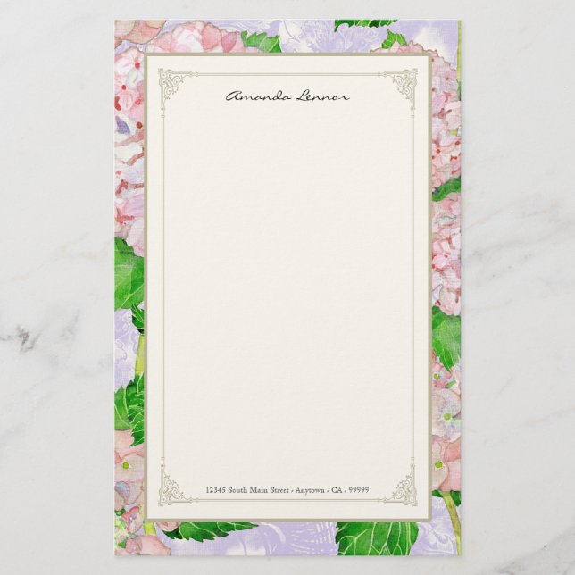 Blue Hydrangea Lace Floral Formal Elegant Weddings Stationery (Front)