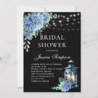 Blue Hydrangea Lantern Black Boho Bridal Shower
