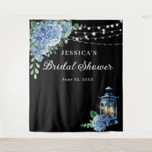 Blue Hydrangea Lantern Boho Bridal Shower Backdrop Tapestry