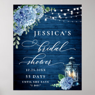 Blue Hydrangea Lantern Wood Boho Bridal Shower Poster