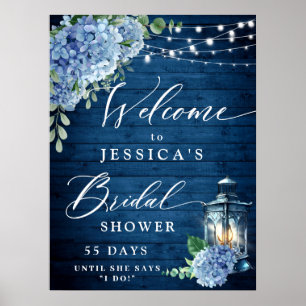 Blue Hydrangea Lantern Wood Boho Bridal Shower Poster