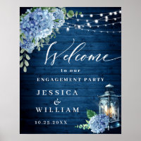 Blue Hydrangea Lantern Wood Boho ENGAGEMENT PARTY