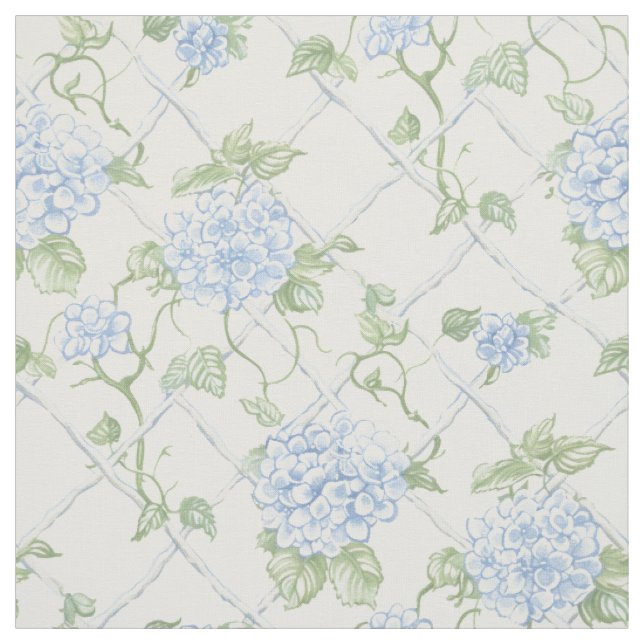 Blue Hydrangea Lattice Floral Pattern Fabric (Swatch)