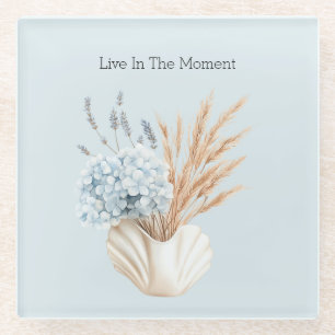 Blue Hydrangea Lavender Flowers in Vase Glass Coaster
