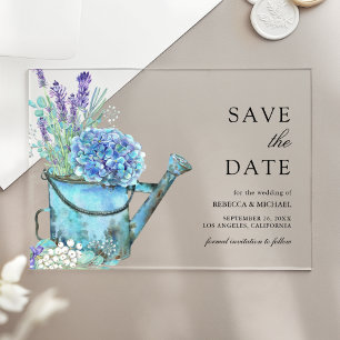 Blue Hydrangea Lavender Wedding Save the Date Acrylic Invitations