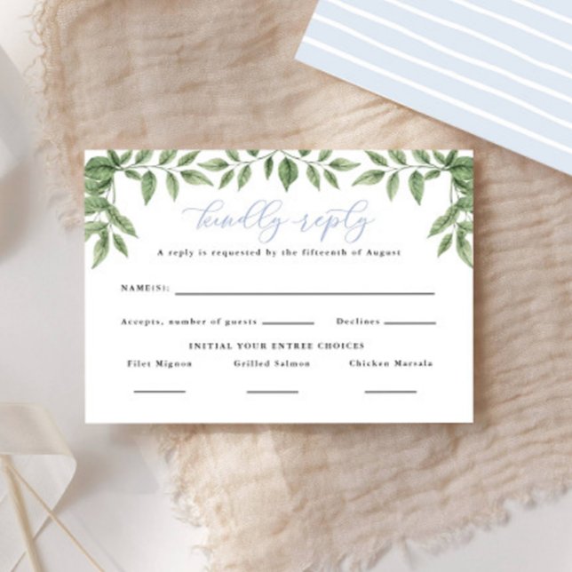 Blue Hydrangea Leaf Classic Wedding Reply RSVP Card (Creator Uploaded)