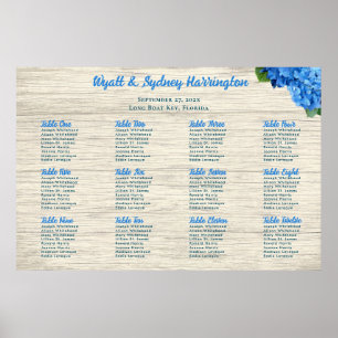 Blue Hydrangea Light Wood Table Seating Chart