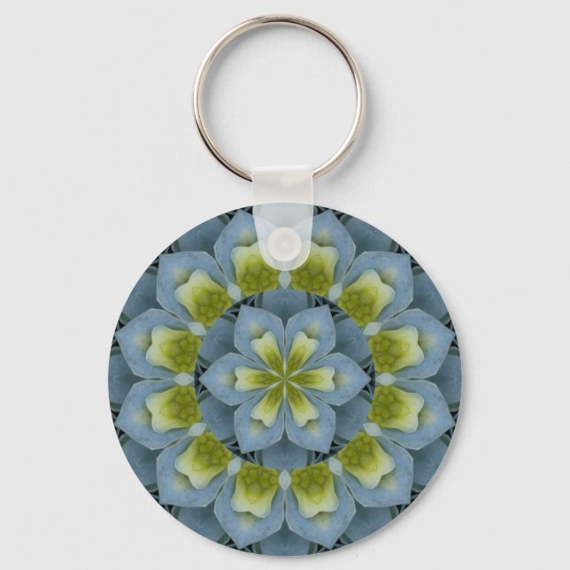 Blue Hydrangea Mandala Image 2 Key Ring (Front)