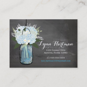 Blue Hydrangea Mason Jar Chalkboard Calling Card
