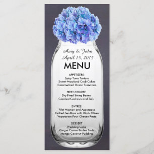 Blue hydrangea mason jar wedding menu hydrangea7