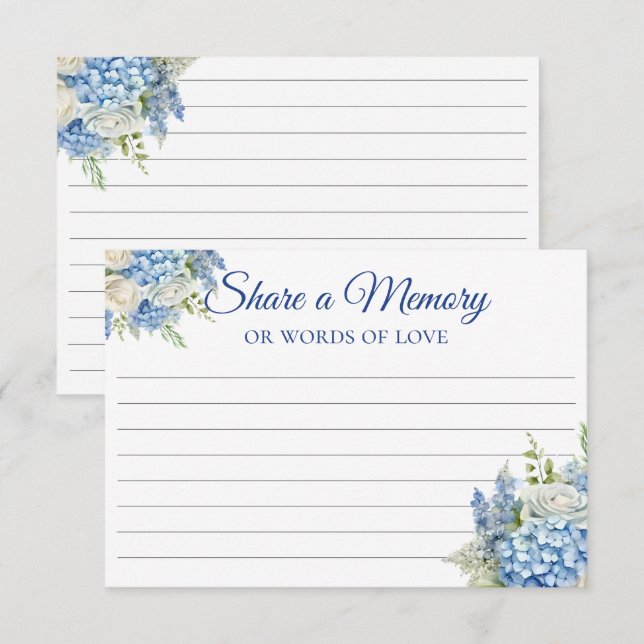 Blue Hydrangea Memorial Share a Memory Note Card (Front/Back)