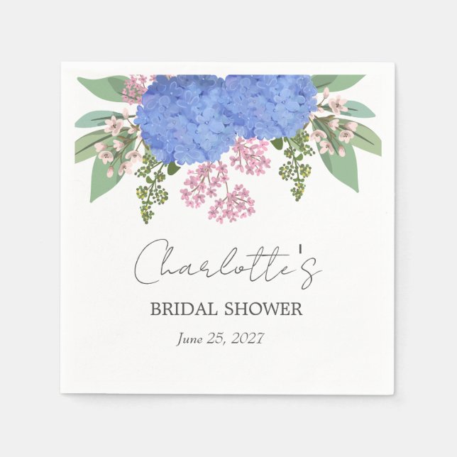 Blue Hydrangea Modern  Floral Bridal Shower Napkin (Front)
