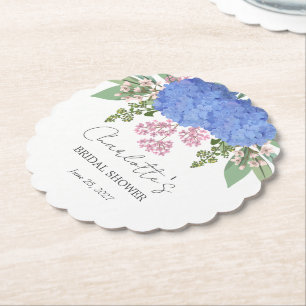 Blue Hydrangea Modern  Floral Bridal Shower Paper Coaster