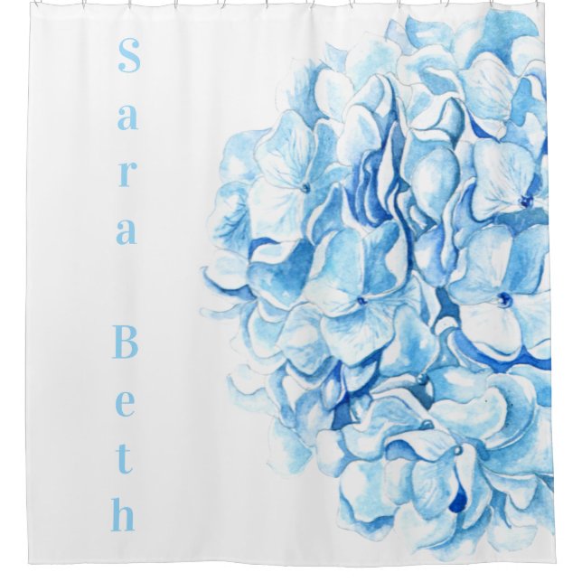 Blue Hydrangea Modern Watercolor Chic  Shower Curtain (Front)
