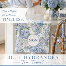 Blue Hydrangea MOM Tea Towel Coastal Gift