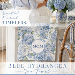 Blue Hydrangea MOM Tea Towel Coastal Gift