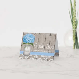 BLUE Hydrangea Monogrammed Mason Jar THANK YOU Card