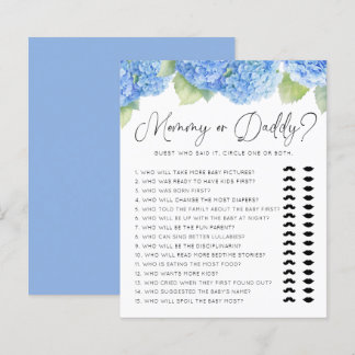 Blue Hydrangea Mummy or Daddy Baby Shower Games