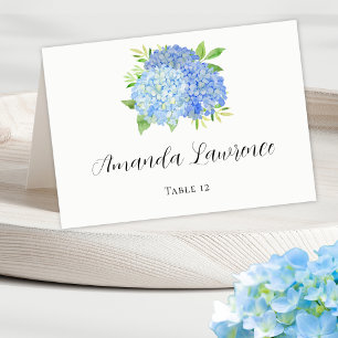 Blue Hydrangea Name & Table Number Place Card