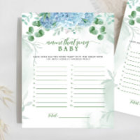 Blue hydrangea Name That Song Baby Shower Game