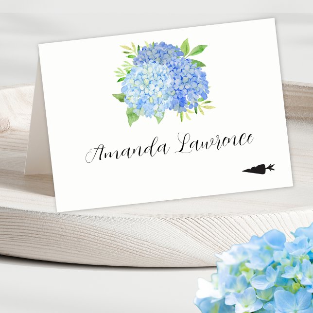 Blue Hydrangea Name Vegetarian Meal Place Card (Creator Uploaded)