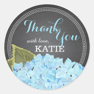 Blue Hydrangea on Chalkboard Thank You Sticker