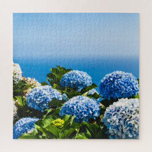 Blue Hydrangea on Gradient ocean Jigsaw Puzzle