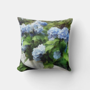 Blue Hydrangea on White Fence Cushion