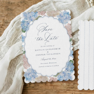 Blue Hydrangea Oval Elegant Floral Vintage Wedding Save The Date