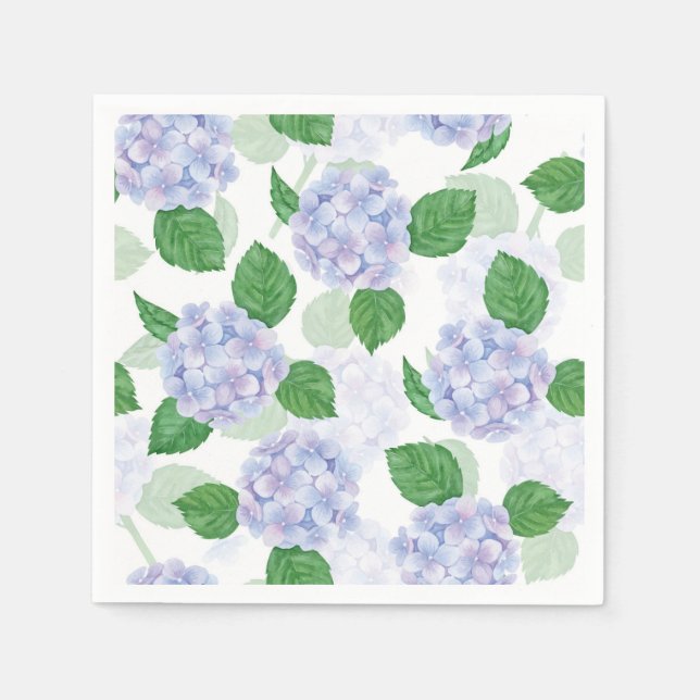 Blue Hydrangea Paper Napkin, Floral Party Supplies Napkin (Front)