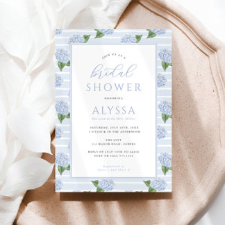 Blue Hydrangea Pattern Frame Bridal Shower Invitation