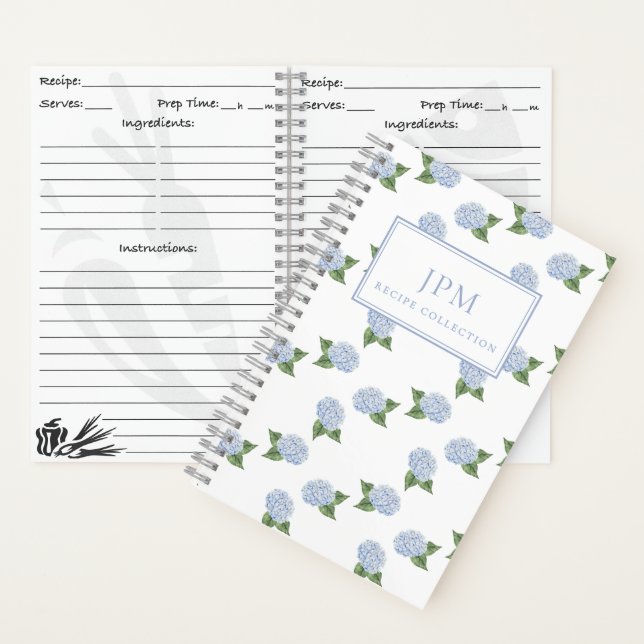 Blue Hydrangea Pattern Small Cookbook-Personalised Notebook (Inside)