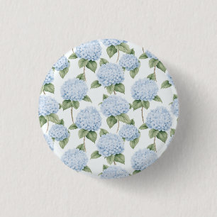 Blue Hydrangea Pattern Watercolor Floral Botanical 3 Cm Round Badge