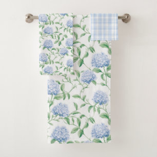 Blue Hydrangea Pattern Watercolor Floral Botanical Bath Towel Set