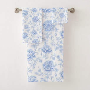 Blue Hydrangea Pattern Watercolor Floral Botanical Bath Towel Set