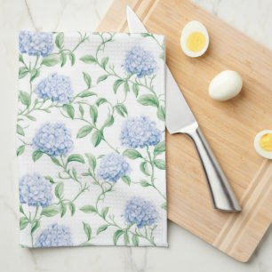 Blue Hydrangea Pattern Watercolor Floral Botanical Tea Towel