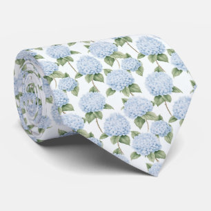 Blue Hydrangea Pattern Watercolor Floral Botanical Tie