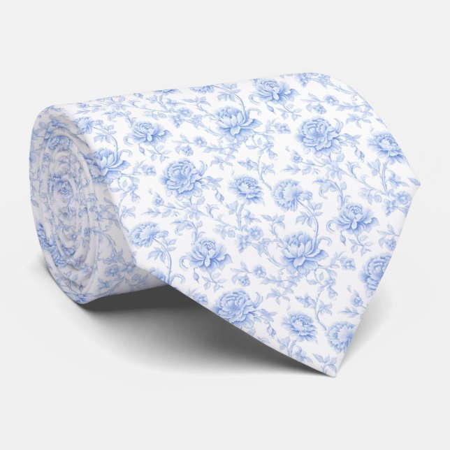 Blue Hydrangea Pattern Watercolor Floral Botanical Tie (Rolled)