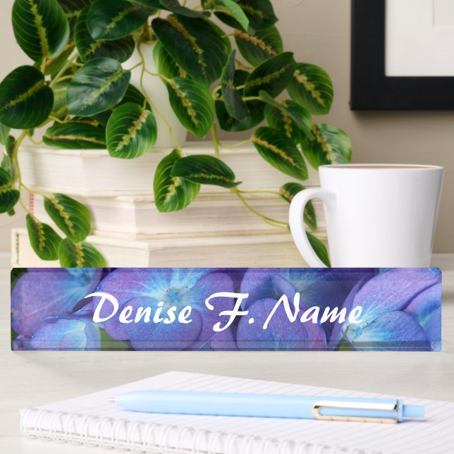 Blue Hydrangea Personalised Floral Nameplate