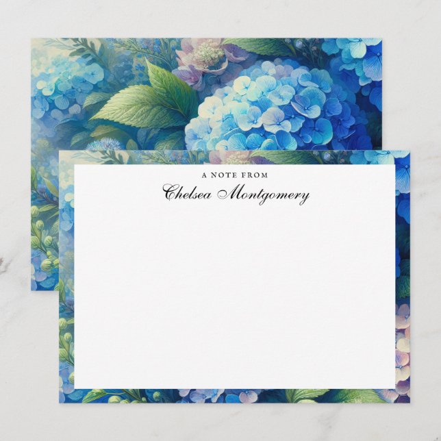 Blue Hydrangea Personalised Name Card (Front/Back)