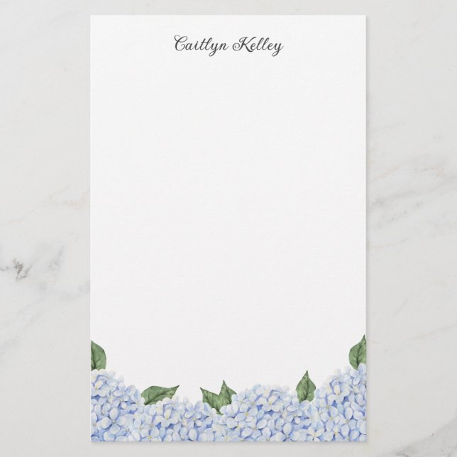 Blue Hydrangea Personalised Stationery Paper (Front)