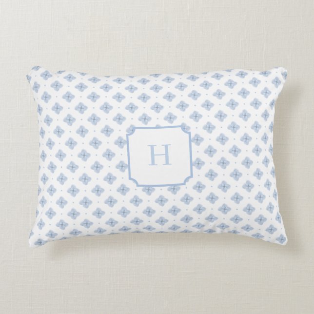 Blue Hydrangea Petal Monogram   Decorative Cushion (Front)