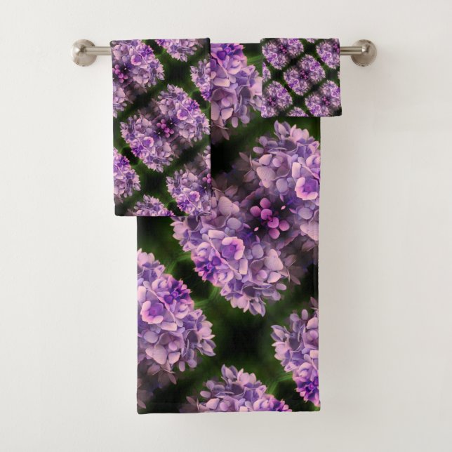 Blue Hydrangea Petals Abstract Art Pattern     Bath Towel Set (Insitu)