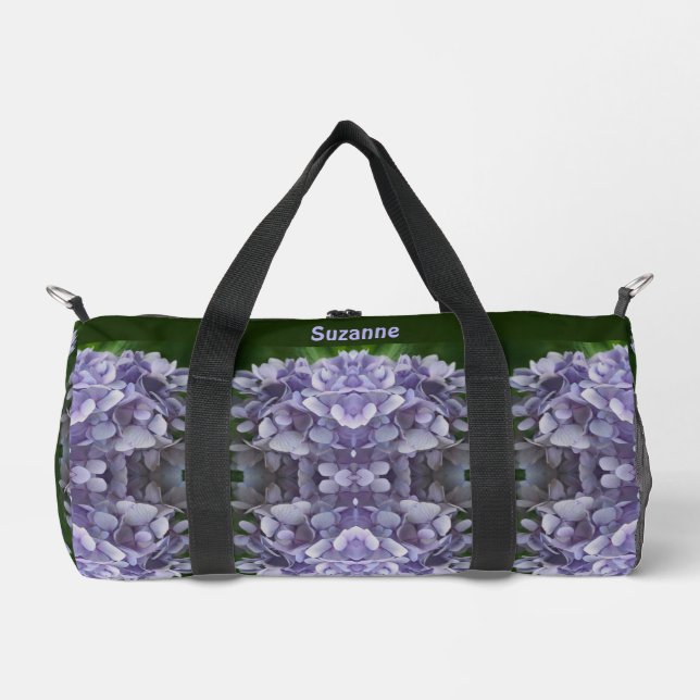 Blue Hydrangea Petals Pattern Personalised Duffle Bag (Front)