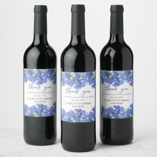 Blue Hydrangea Petals Personalised Bridal Shower Wine Label