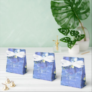 Blue Hydrangea Petals Wedding Personalised Names Favour Box