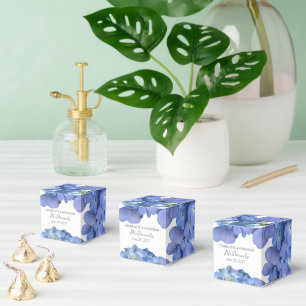Blue Hydrangea Petals Wedding Personalised Names Favour Box